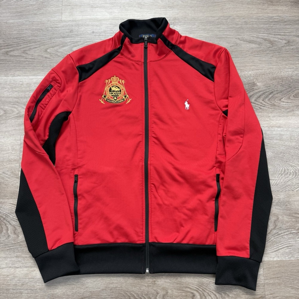 VTG Polo Ralph Lauren Track Jacket Mens Red Gold Crest LXVII Back Patch 3 Y2K